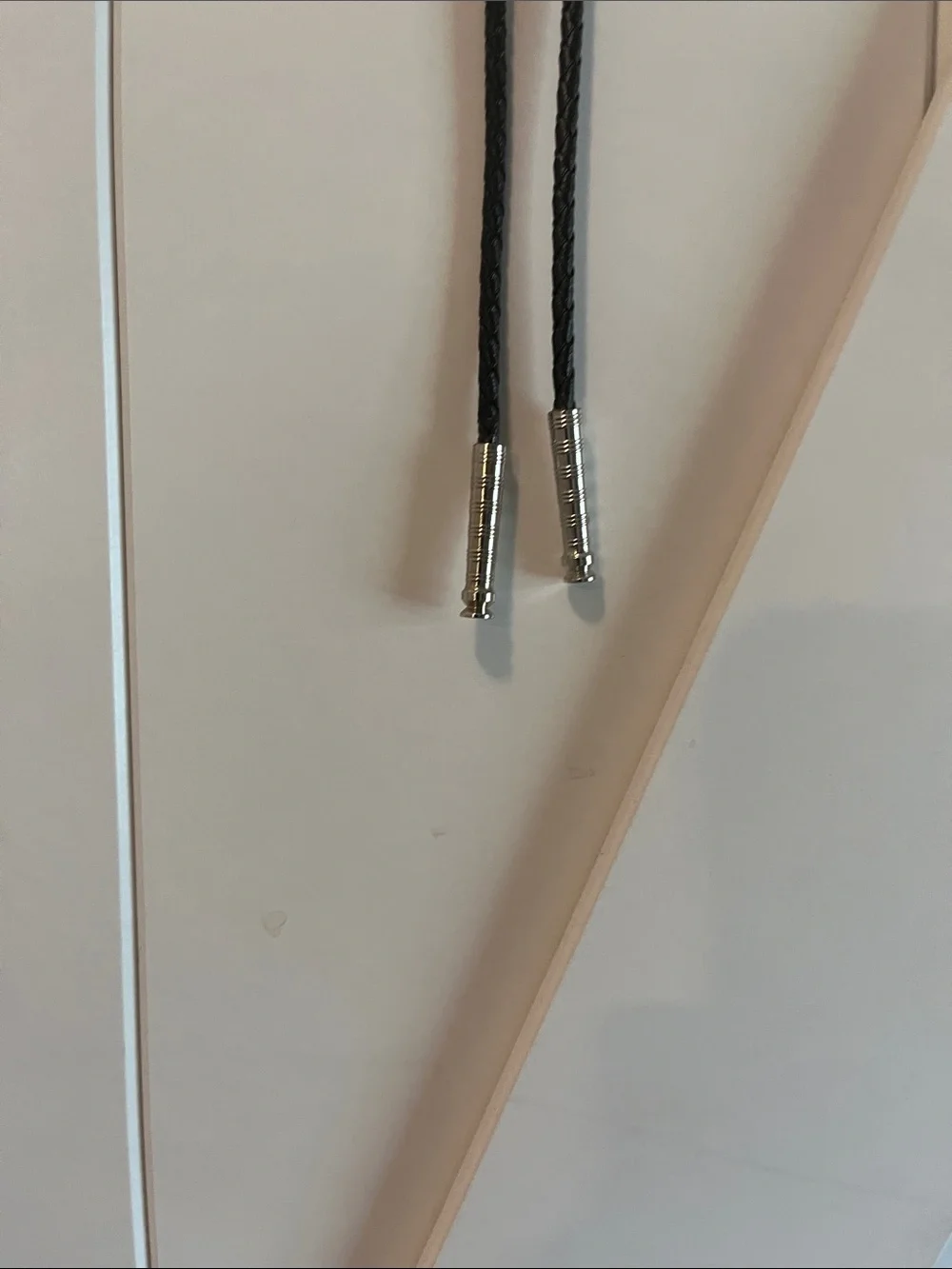 Black Braided Leather Bolo Tie with Silver Tone Stone Slide - Picture 3 of 5